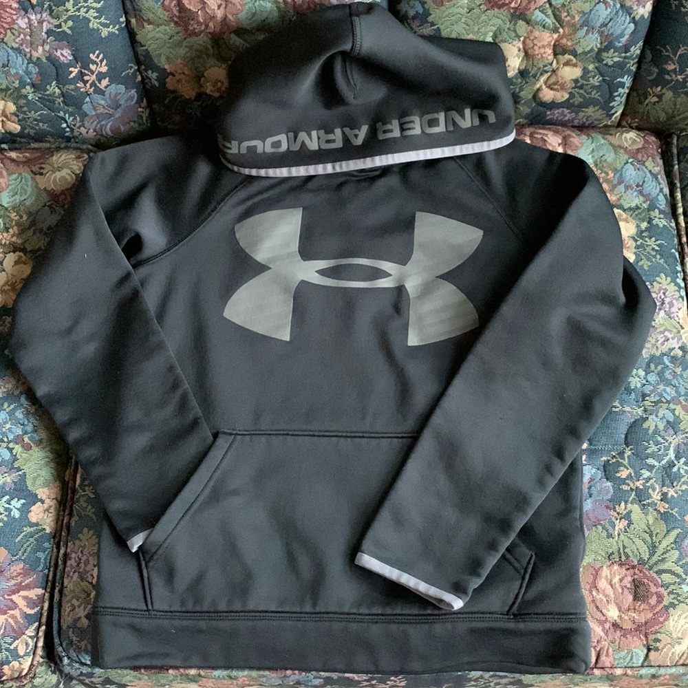 Under Armor Hooded Sweatshirt Black & Grey Size YMD/JM/M Like New